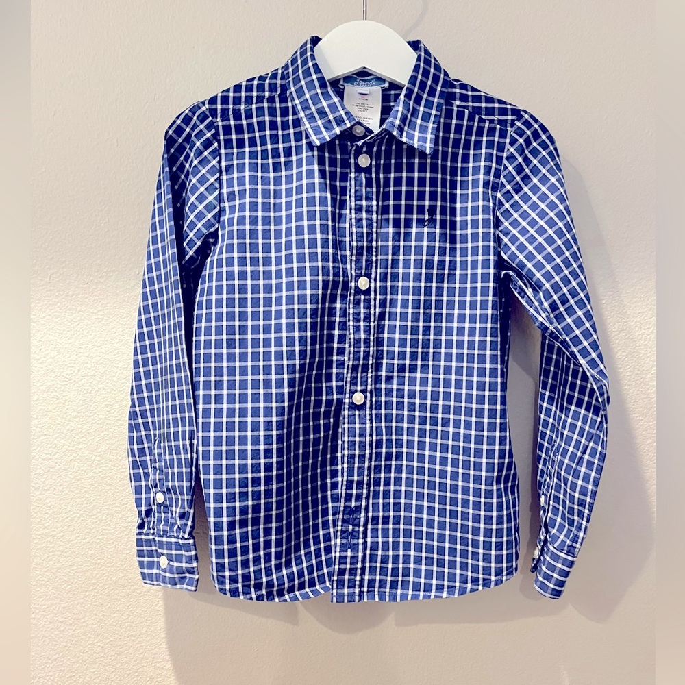 Jacadi EUC - Boys Blue & White Plaid Button Down Shirt